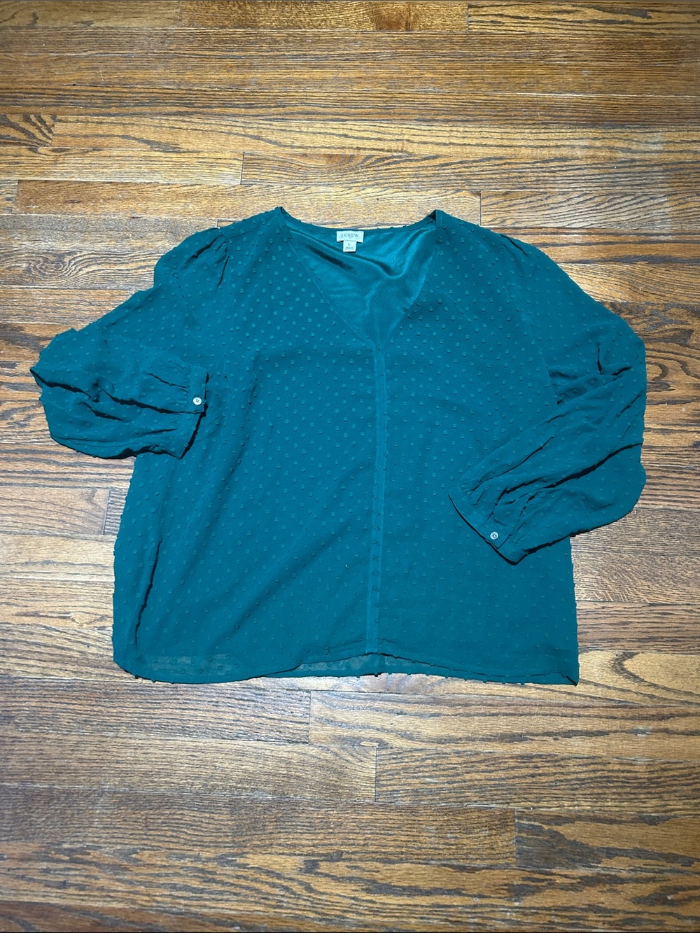 J. Crew Teal Dot-Texture V-Neck Blouse